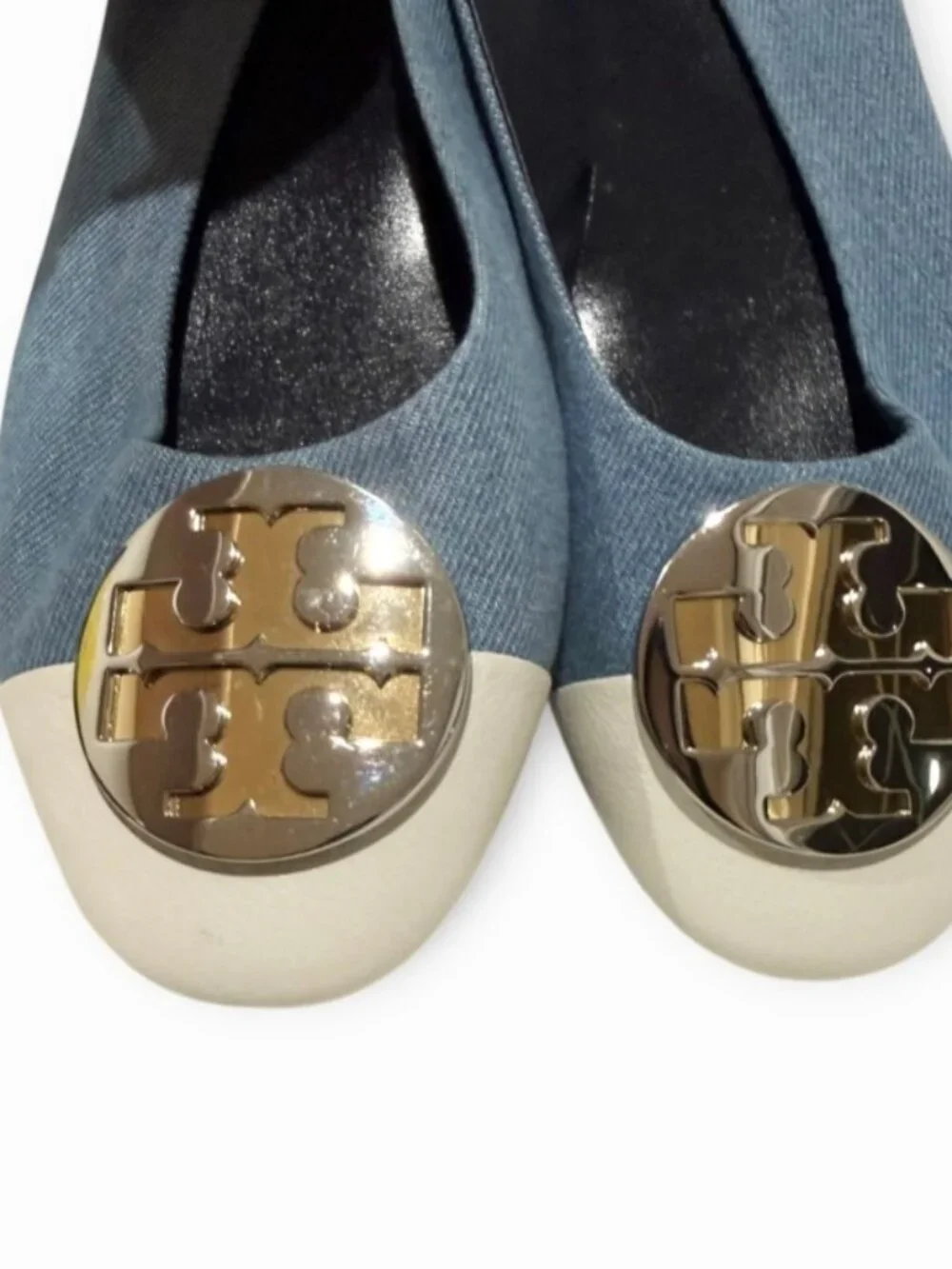 Tory Burch Claire Denim and Leather Cap-Toe Ballet Flats Size 10
